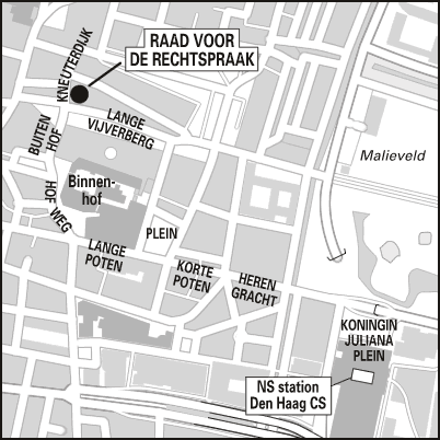 Plattegrond met route beschrijving van Den Haas CS naar Raad voor de Rechtspraak