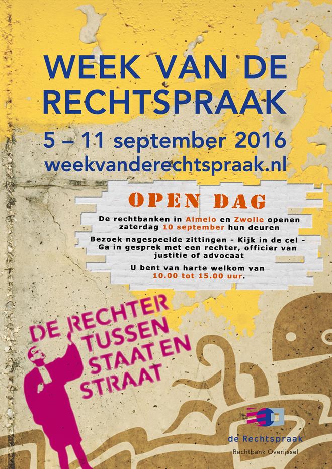 Poster voor de open dag van de rechtbank van Almelo en Zwolle