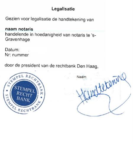 Voorbeeld van een getekende apostille met een stempel van de rechtbank
