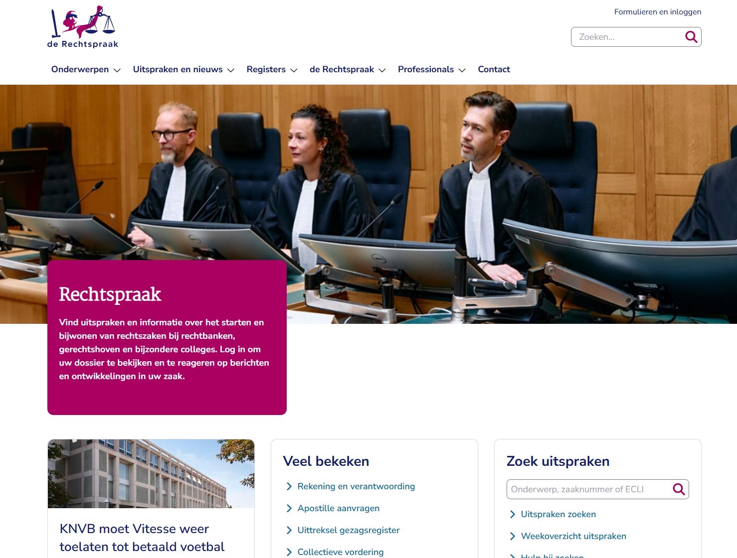 screenshot nieuwe hompage rechtspraak.nl
