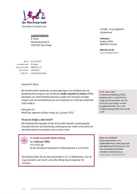 voorbeeld van de nieuwe brief (pagina 1)