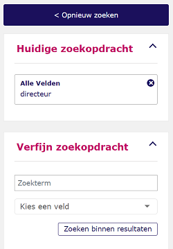 Afbeelding 2: In het voorbeeld is op 'directeur' gezocht. U kunt de zoekopdracht verfijnen door zoektermen toe te voegen.