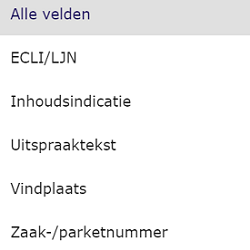 De verschillende zoekvelden waarbinnen u de zoekopdracht kunt uitvoeren.