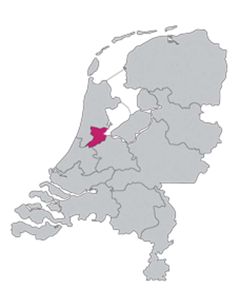 Kaart van Nederland met werkgebied van Rechtbank Amsterdam