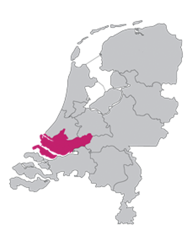 Kaart van Nederland met werkgebied van rechtbank Rotterdam