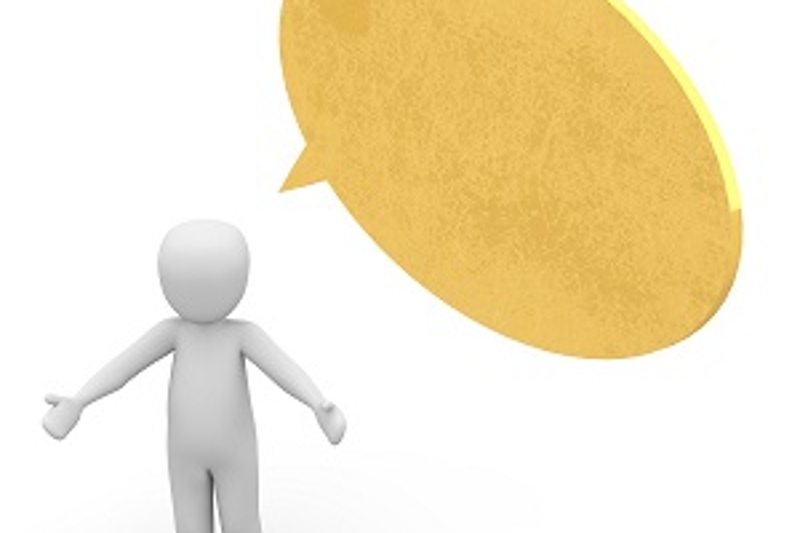 Tekening van mannetje met lege tekst ballon.