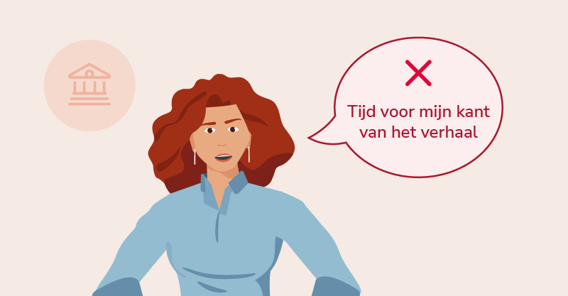 Illustratie van een vrouw die vastberaden zegt: “Tijd voor mijn kant van het verhaal”