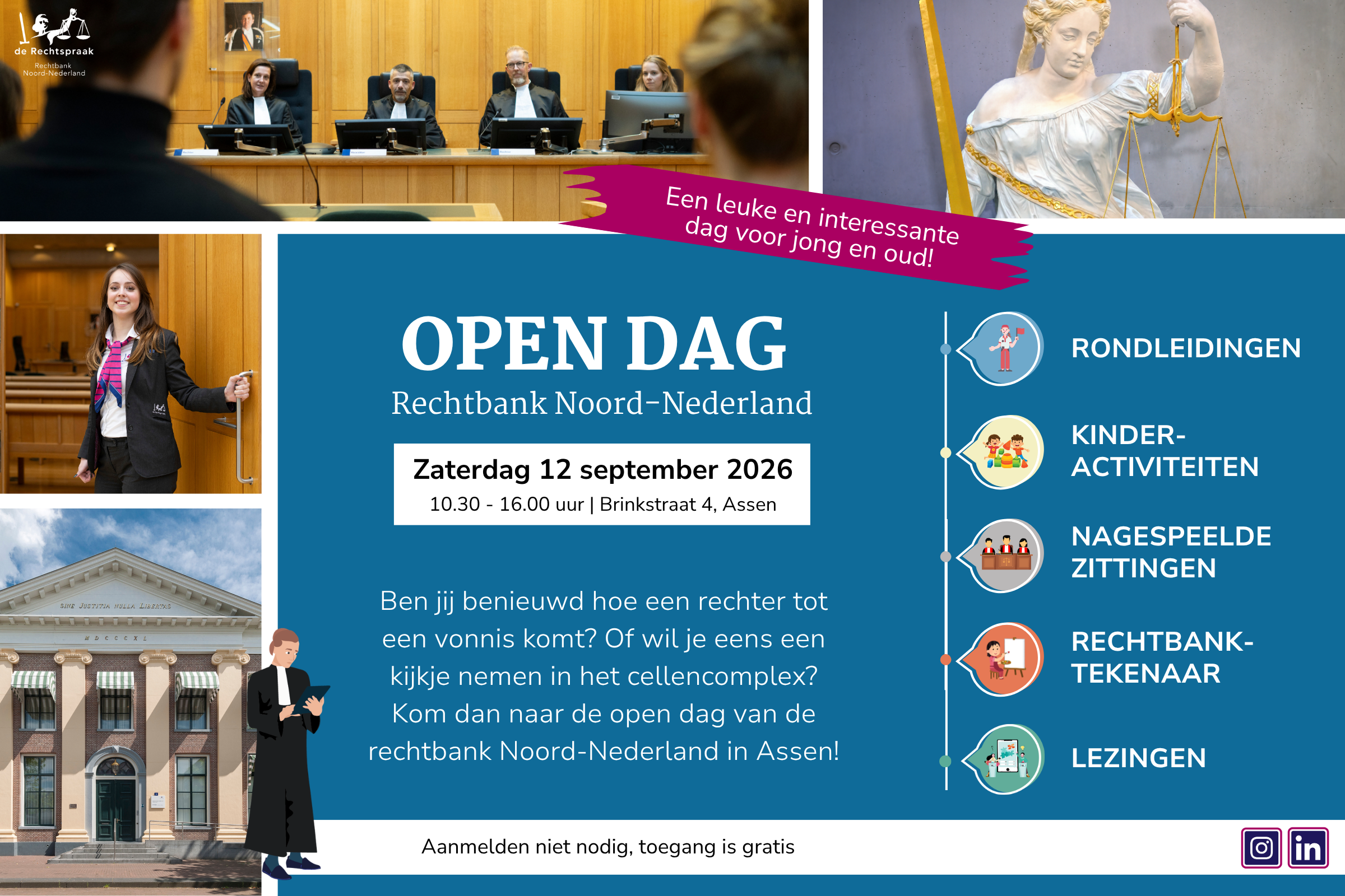 Rechtbank Noord-Nederland opent 12 september deuren tijdens open dag in Assen